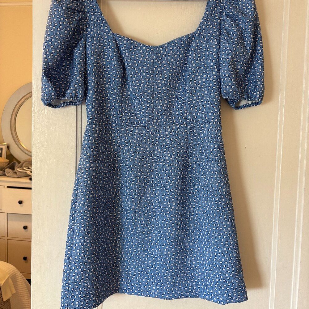 French Connection Blue Puff Sleeve Mini Dress (Size XS) 